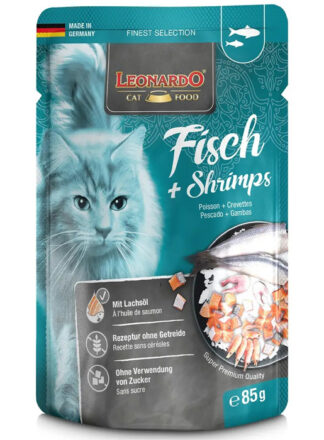 для кошек - Leonardo (Рыба креветки 85гр)